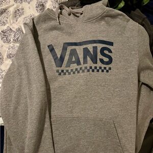 Vans Gray Hoodie with Navy Logo and Checker